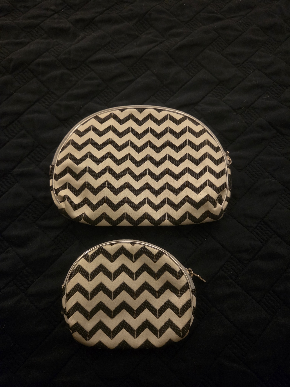 Chevron Pattern Black and White Cosmetic Pouch Set